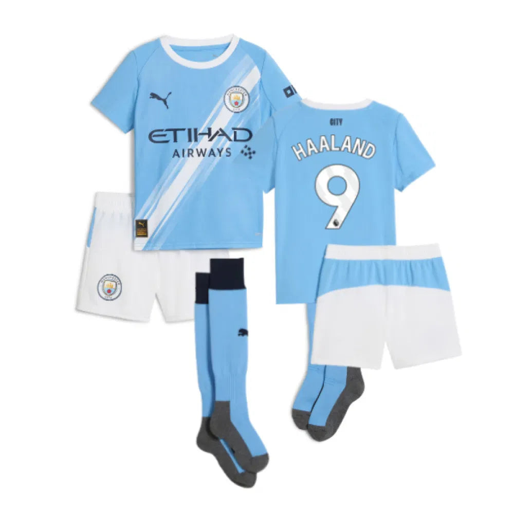 Manchester City Erling Haaland 9 Kids Home Soccer Jersey 2025-2026