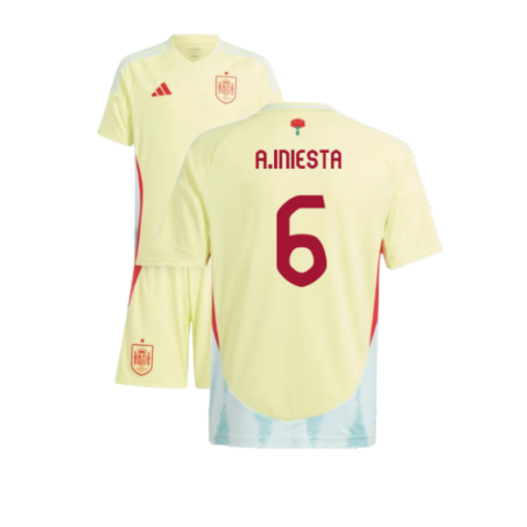 Spain Andrés Iniesta 6 Kids Away Soccer Jersey Euro 2024