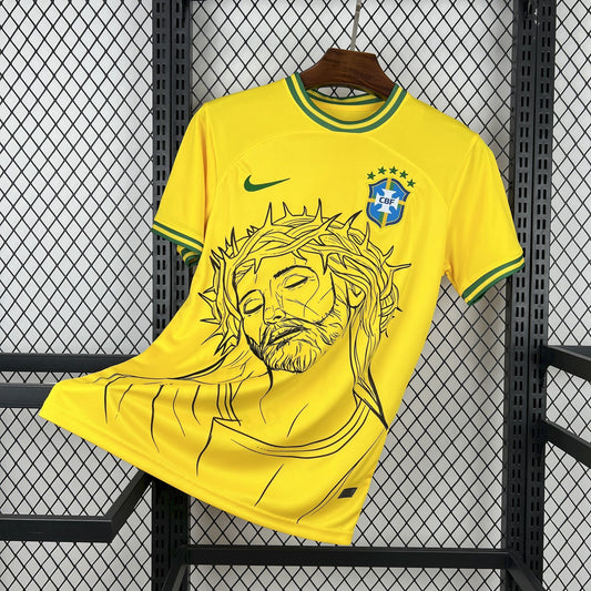 Brazil X Cristo Redentor Cross Special Edition Soccer Jersey 2025-2026 - Gelb