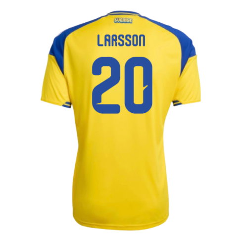 Sweden Hugo Larsson 20 Home Soccer Jersey World Cup 2026