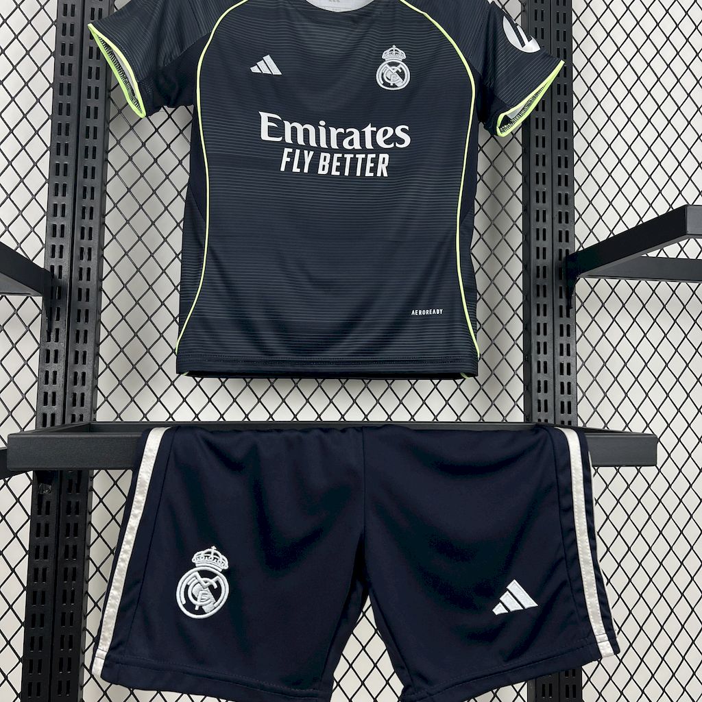 Real Madrid Kylian Mbappé 9 Kids Away Soccer Jersey 2025-2026