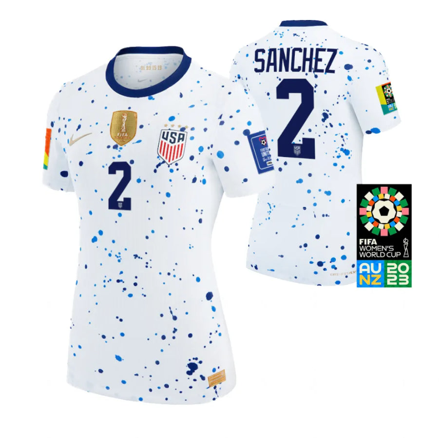 USA Women's Ashley Sanchez 2 Home Soccer Jersey World Cup 2023