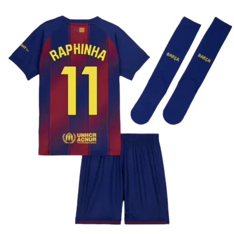 FC Barcelona Raphinha 11 Kids Home Soccer Jersey 2025-2026