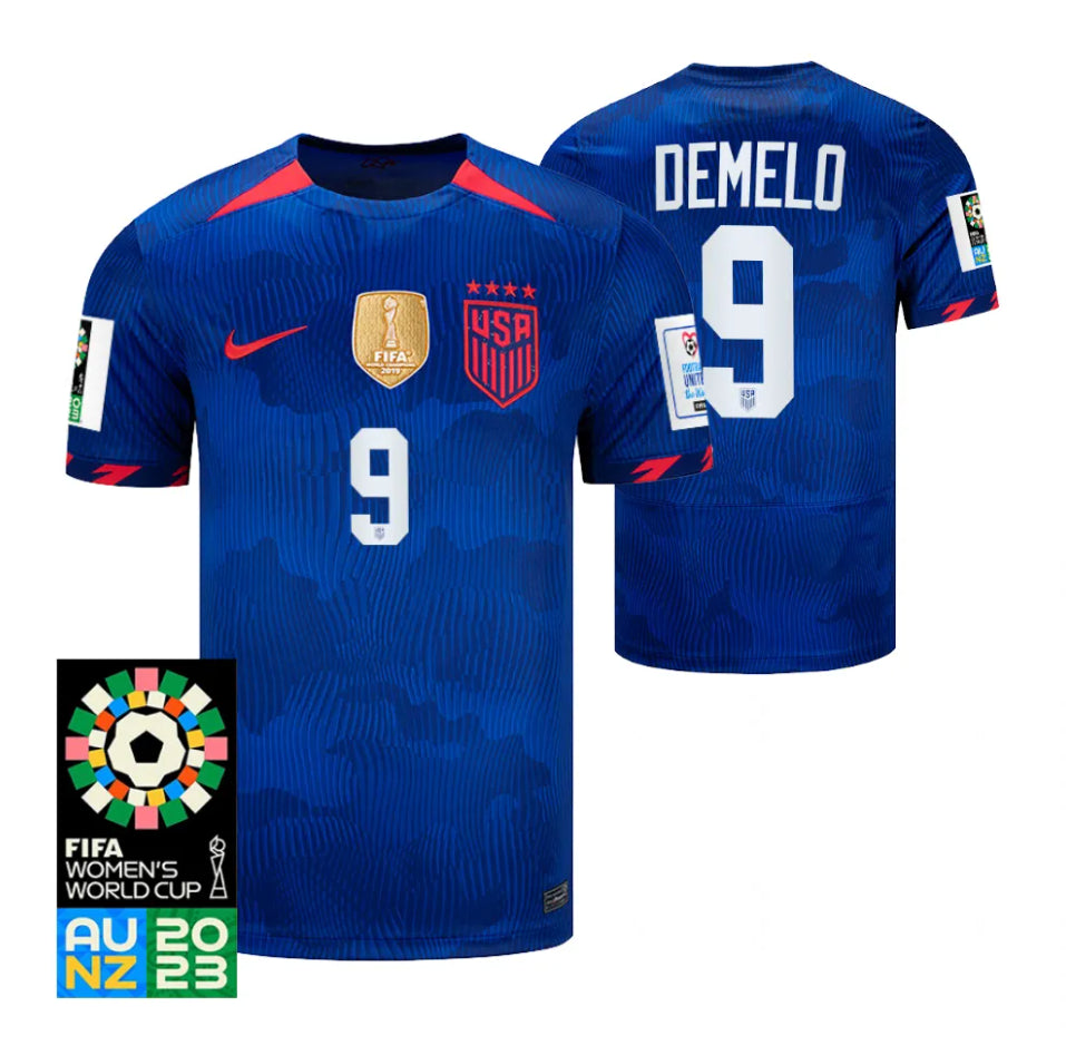 USA Savannah DeMelo 9 Away Soccer Jersey - World Cup 2023