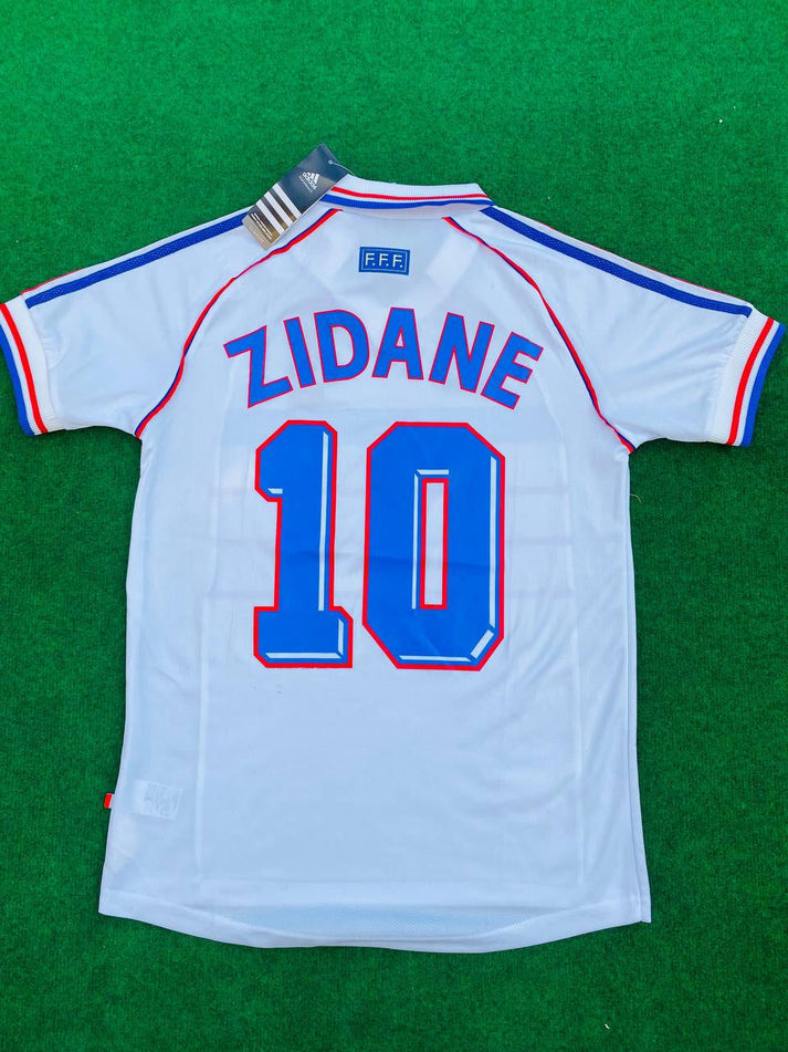 France Zinedine Zidane 10 Away Retro Soccer Jersey World Cup 1998