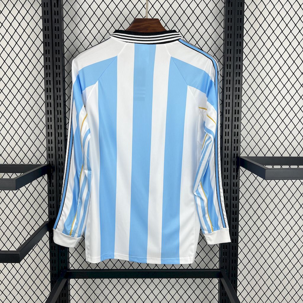 Argentina Retro Long Sleeve Home Soccer Jersey World Cup 1998