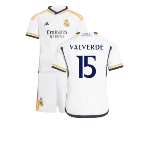 Real Madrid Federico Valverde 15 Kids Home Soccer Jersey 2023/24